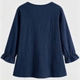 thumbnail image 5 of Womens Cotton Linen Shirts Long Sleeve Button Down Crewneck Ruffled Blouses Trendy Casual Loose Cute Comfy Tops, 5 of 6