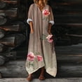 thumbnail image 1 of Heisall 2026 Printemps Été Bohème à Imprimé Floral Robe Maxi en Lin Col en V Manches Chauve-Souris Caftan Ample Robes avec Poches, 1 of 7