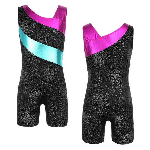 Aislor Kids Girls One Piece Sparkle Color Splicr Gymnastics Leotard Unitard Ballet Jumpsuit