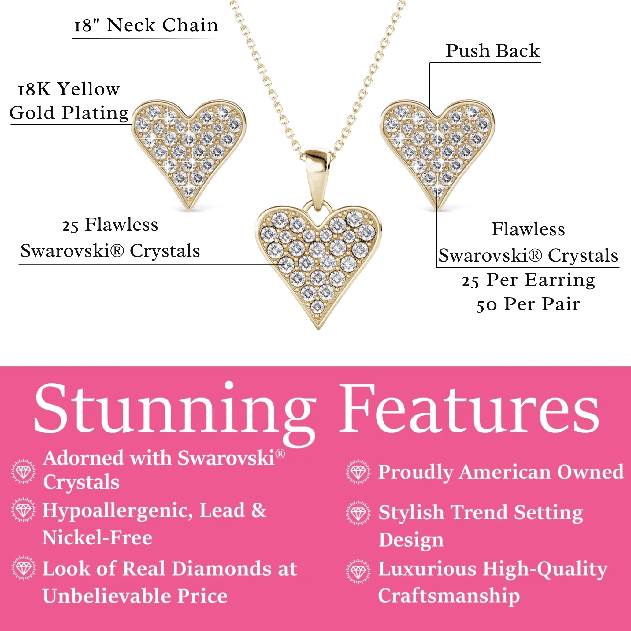 Cate & Chloe Cecilia 18k Yellow Gold Plated Jewelry Set with Swarovski Crystals for Women