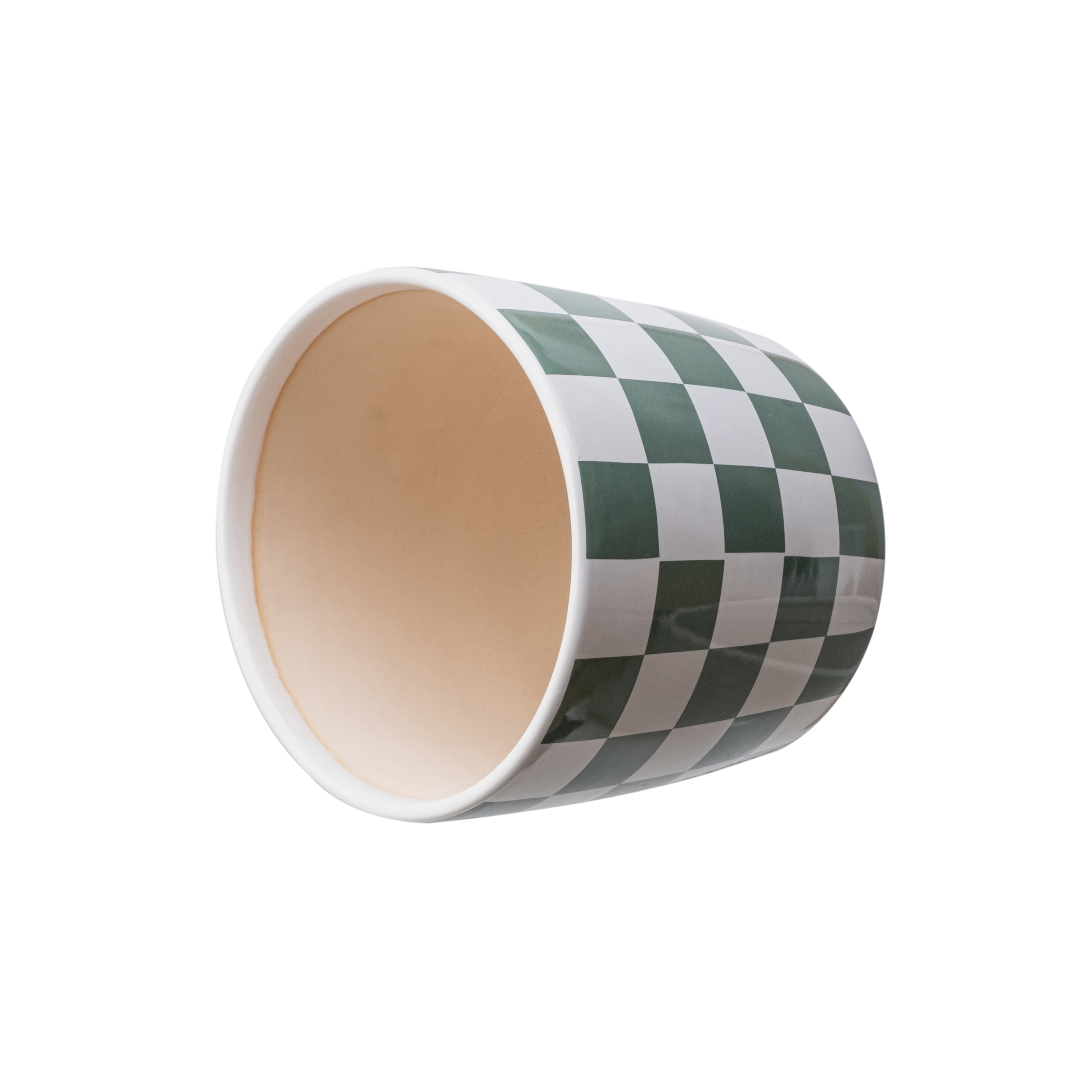 Mainstays 6 inch Green White Checkered Ceramic Planter