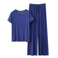 thumbnail image 3 of Sentmoon 2 Pcs Pyjamas pour Femmes Col Ras du Cou Robe de Nuit pour Femmes Manches Courtes Coupe Décontractée Respirante Couleur Unie Chemises de Nuit pour Femmes Été Décontracté pour Vacances L, 3 of 4