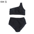 thumbnail image 2 of Traje de baño de un solo hombro para mujer, tankini, conjunto de bikini de cintura alta, traje de baño push up de 2 piezas, negro, 2 of 7