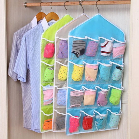 Hanging Closet Underwear Sock Storage Over The Door Jewelry Organizer Clear Pockets - 16 Pocket
