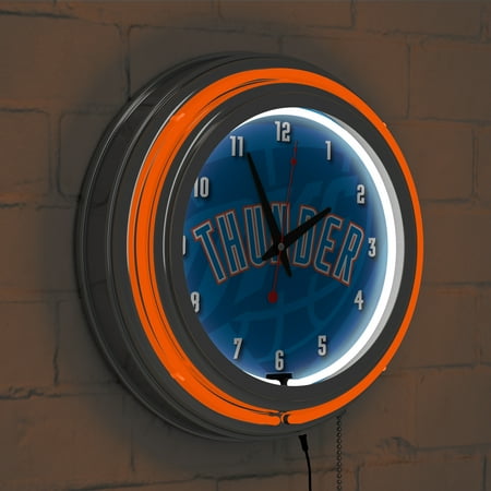 Oklahoma City Thunder NBA Fade Chrome Double Ring Neon Clock - Blue, Red, White