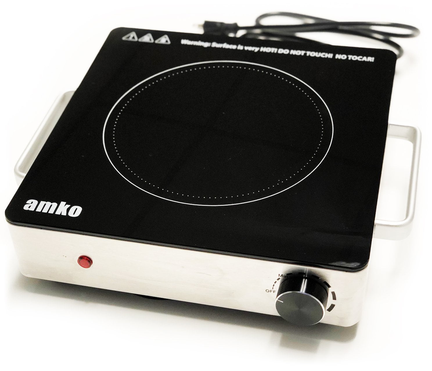 Amko AK-IR15 Stainless Steel Single-Burner Portable Ceramic Infrared Cooktop, Black and Silver