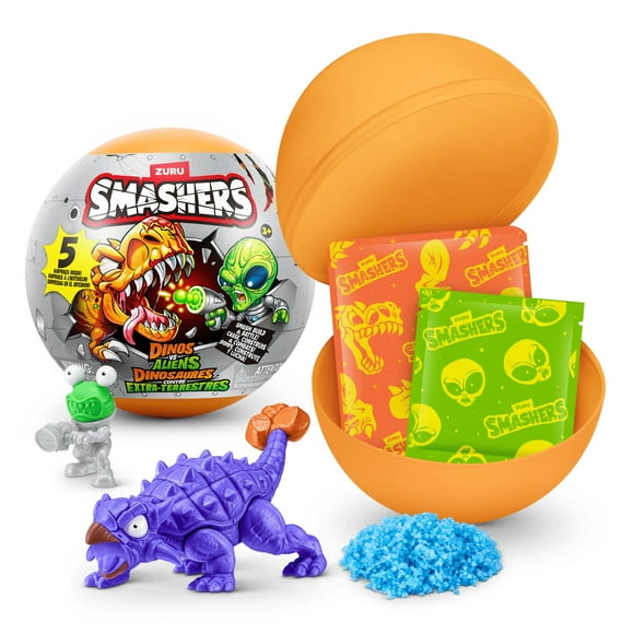 Smashers Dino vs Aliens Planet by ZURU – Smashable Capsule Toy with Dino & Alien Figures, 5 Surprises Inside, Collectible Novelty Toy for Kids Ages 3+