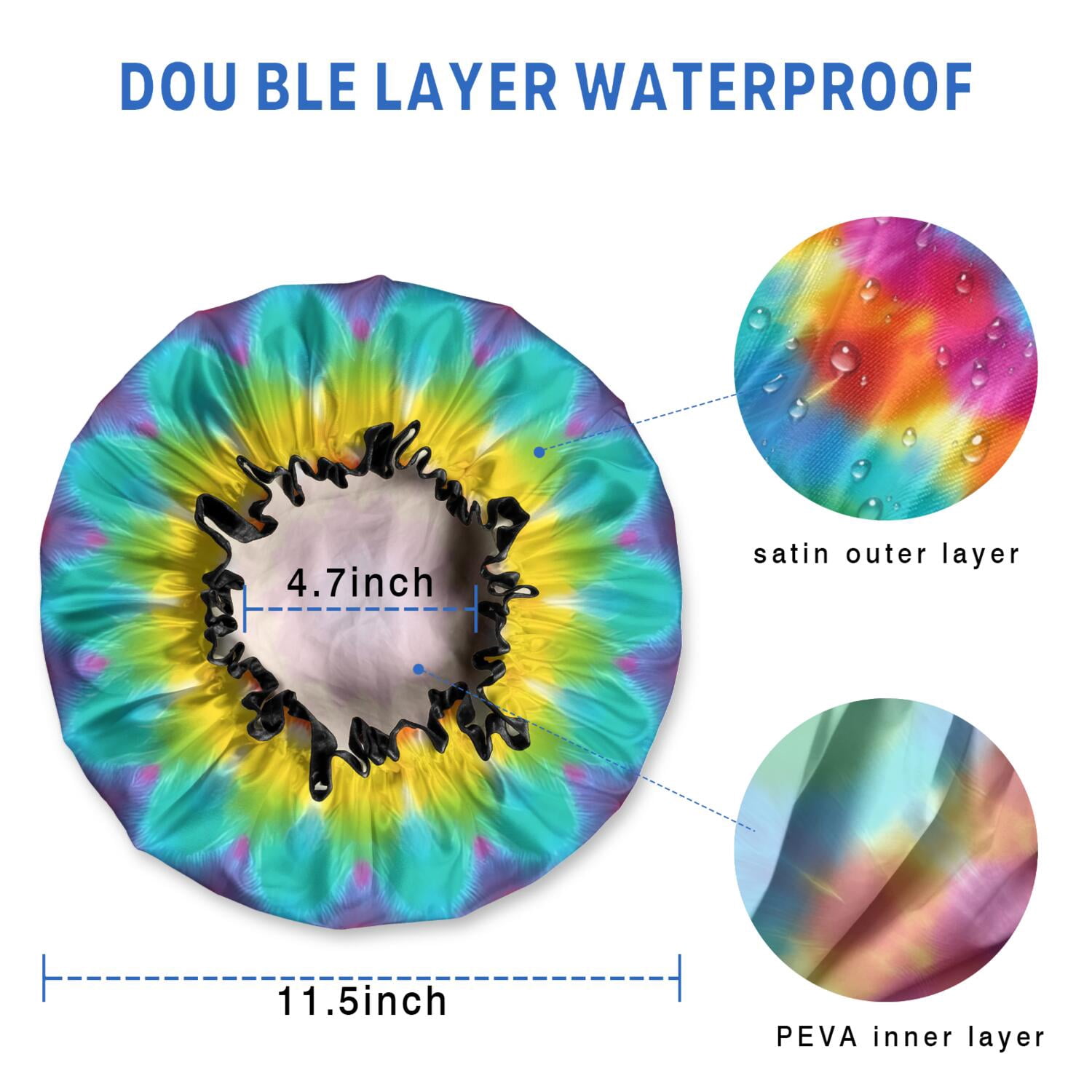 Shower Caps,Colorful Tie Dye Mandala Pattern Waterproof Shower Cap for Women 4 Pieces,Double Reusable Hair Cover for Shower PEVA Elastic Stretch Hem