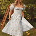 thumbnail image 2 of EIMELI Robe Boho Cottagecore pour Femmes à Manches Bouffantes Robe Vintage à Encolure Carrée Robe Fendue à Fleurs Flatteuse Maxi Longue Robes d'Été, 2 of 7