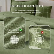 Regency Heights Waffle Weave Comforter Set with Throw Blanket, 5-Piece Textured Comforter for All Season, Full/Queen Lightweight Waffle Bedding Set for Bed & Sofa Couch, Green
