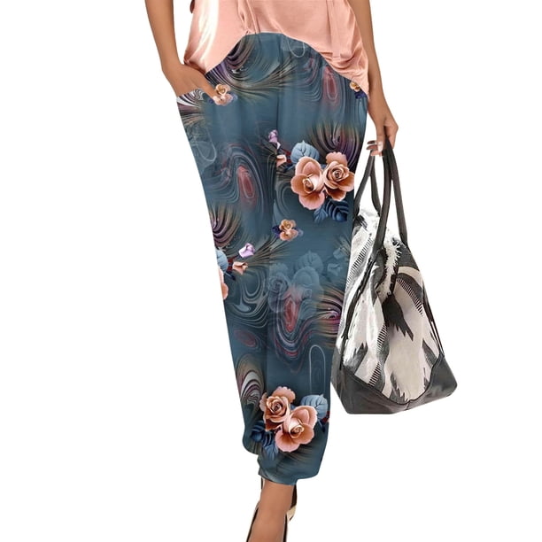 WILLBEST Pantalones Casuales de Mujer Estilo Bohemio, Pantalones Holgados de Verano con Bolsillos para Mayor Comodidad y Versatilidad En el Día a Día. Extra Grande