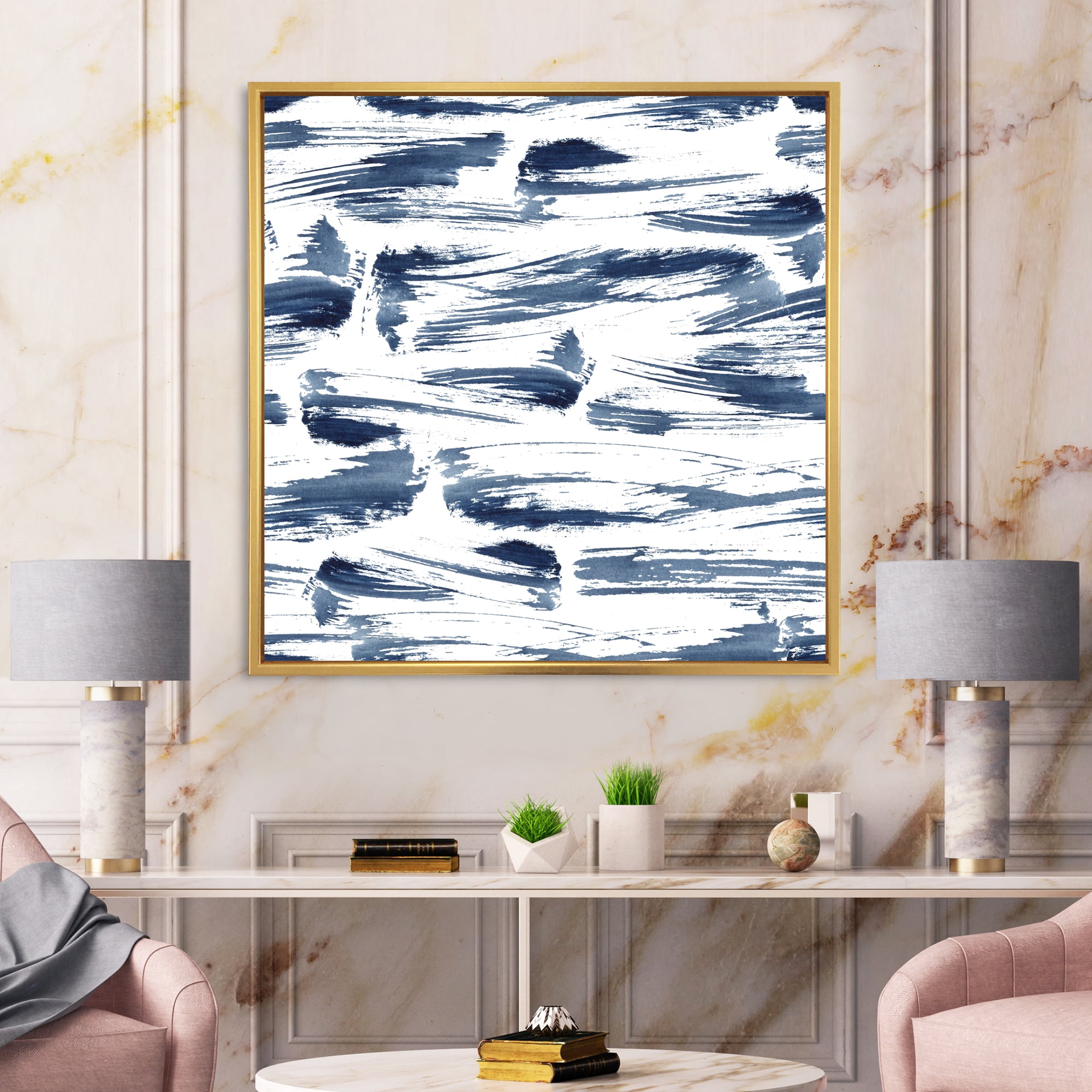 Blue Abstract Aquatic Texture 36 in x 36 in Framed Painting Canvas Art Print, by Designart