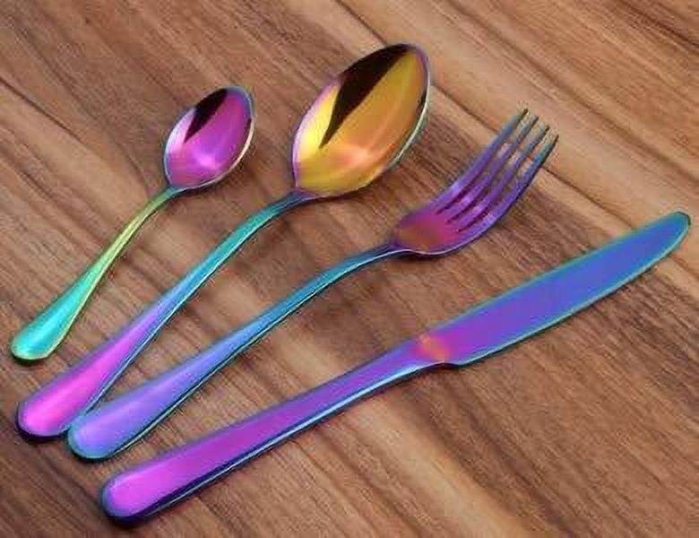 Elegantoss 24pcs Stainless Steel Iridescent Flatware Tableware Rainbow colored Cutlery Set in attractive Black Gift Box (Multicolored)