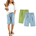 thumbnail image 4 of Lenpel Girls Boys' Bermuda Shorts 2 Pc Elastic Waist Drawstring Straight Leg Knee Length Shorts Casual Loose Summer Shorts, 4 of 4