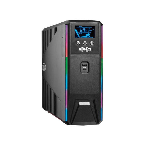 TRIPP LITE Line-Interactive 1500VA 900W 120V Pure Sine Wave Gaming UPS Battery Backup - LCD, AVR, RGB LEDs, USB Charging, Power Saving