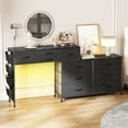 thumbnail image 1 of GUNAITO Dresser with Charging Station and LED Light Makeup Vanity with Fabric Drawers Makeup Table with Side Pockets Corner Rotatable Vanity Desk for Bedroom Black Gray, 1 of 10