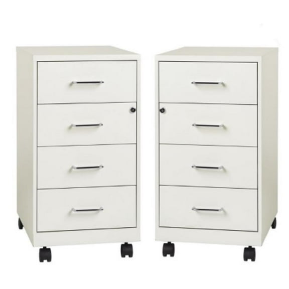 Home Square 2 Piece Metal Mobile Organizer Set with 4 Drawer in Pearl White