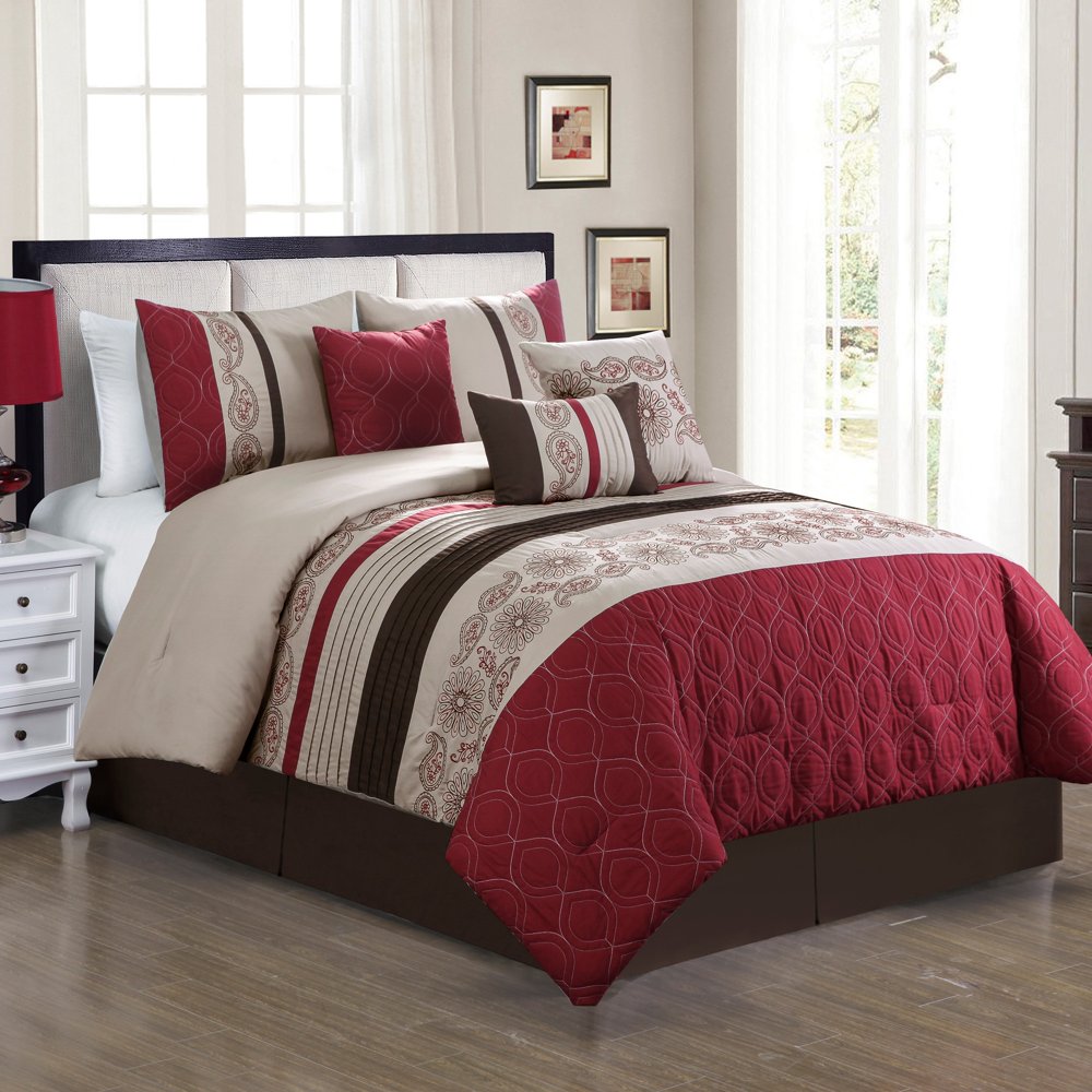 Unique Home Uzuri 7 Piece Comforter Set Floral Medallion Striped Bed in