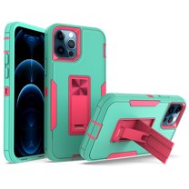 NIFFPD iPhone 12 /12 Pro Case, Heavy Duty Magnetic Kickstand Car Mount Protection Phone Case Cover for iPhone 12 /12 Pro Green&Rose Red
