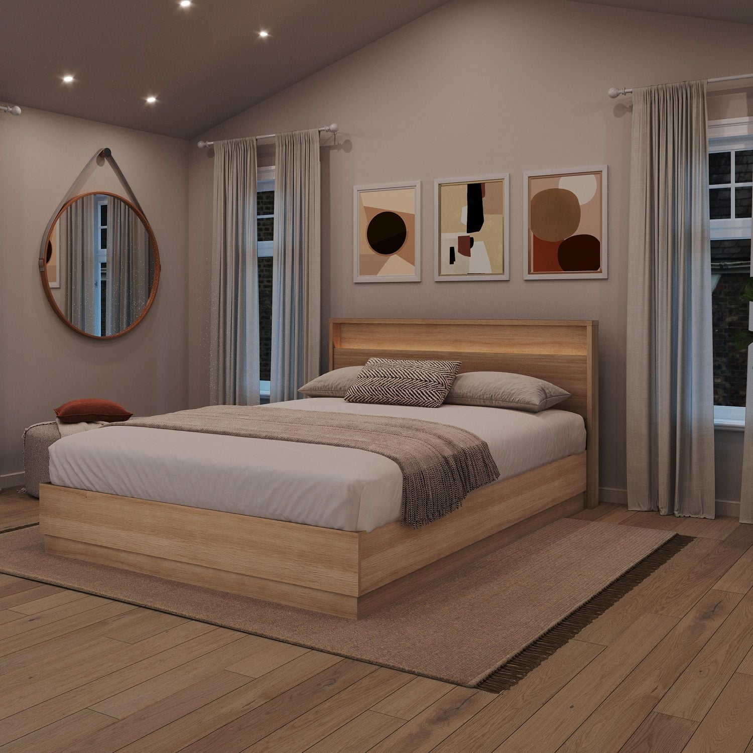 Harlow Bed Set with Slatted Bedframe and Headboard with Integrated Light