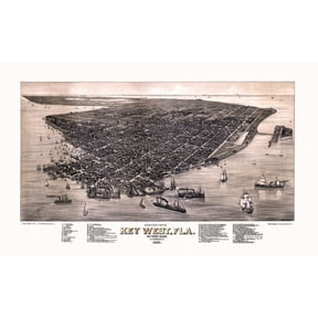 Historic Map of Key West Florida 1884 Monroe County Canvas Art - (24 x 36)
