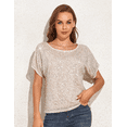 thumbnail image 2 of PrettyGuide Women's Sparkly Sequin Tops Short Sleeve Glitter Loose Party Shirt Blouse Boat Neck Dressy Top, 2 of 7