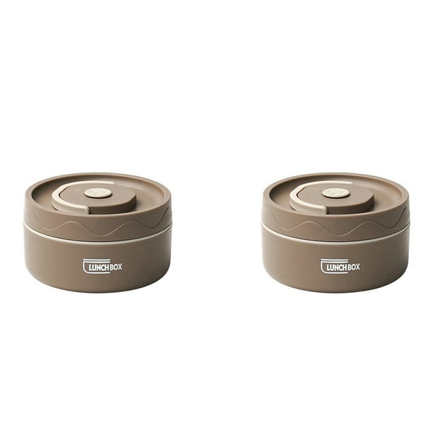 2X Contenedor de Almuerzo Caliente para Alimentos,Contenedor de Almuerzo TéRmico de Acero Inoxidable Caja Bento TéRmica PortáTil Contenedor de Alimentos MarróN A