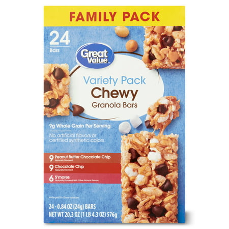 Great Value Chewy Variety Pack Granola Bars Value Pack 0.84 oz 24 Count