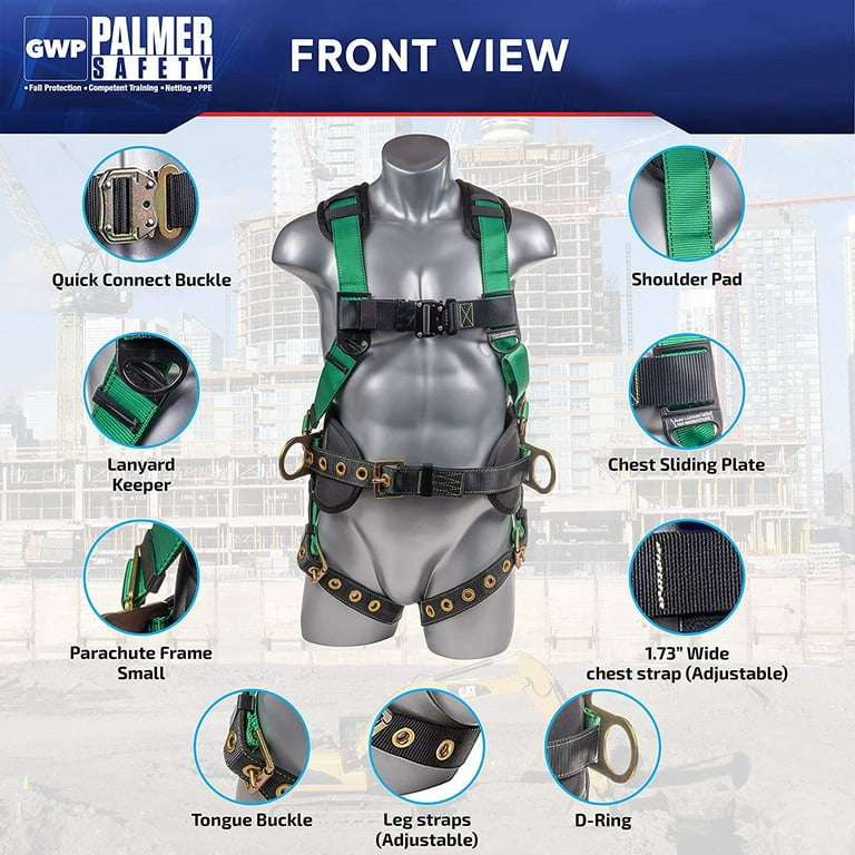 ATERET Fall Protection Full Body 5 point Harness， Padded Back Support，  Quick-Connect Buckle， Grommet Legs， Back＆Side D-Rings， OSHA ANSI In 並行輸入品