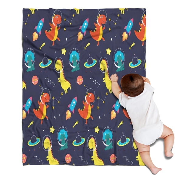 Space Dinosaurs Rockets Pattern Blanket,Comfortable Soft Flannel Throw Blanket,All Season,Warm Lightweight Blankets for Sofa Bed Couch Living Room Chair,30"x40"