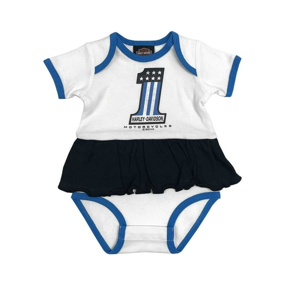 Harley-Davidson Baby Girls' #1 Infant Knit Dress Creeper - White/Black (9/12M), Harley Davidson