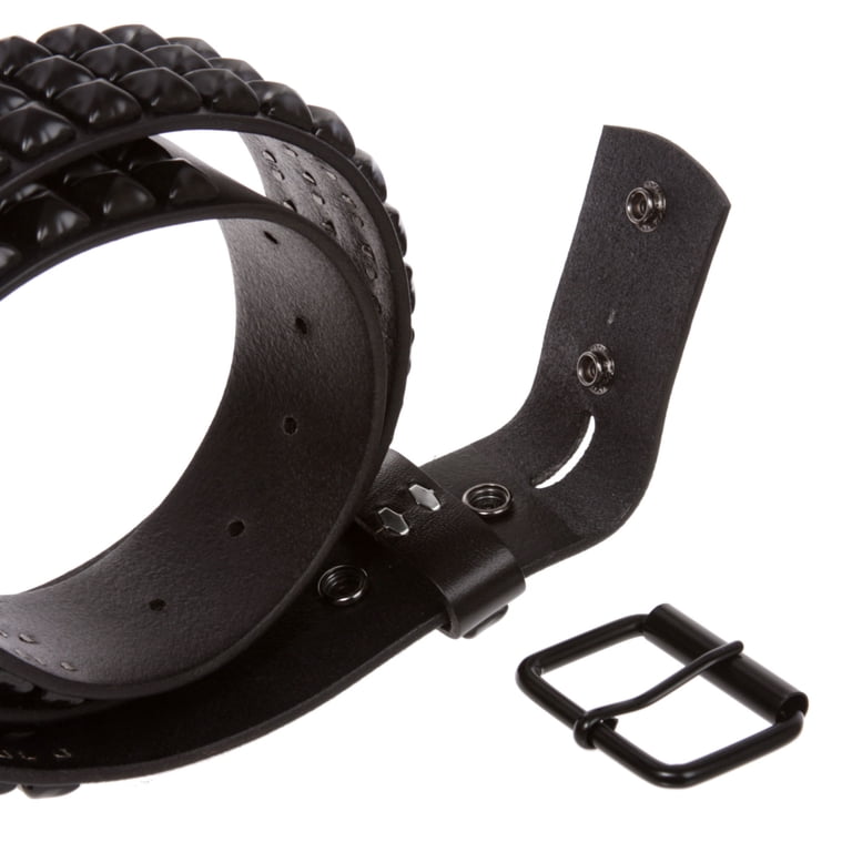 Three Row of Punk Rock Star Metal Black Studded Leather Belt  display picture 2