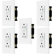 15amp GFCI Outlets, Non-Tamper-Resistant GFI Duplex Receptacles with LED Indicator, Ground Fault Circuit Interrupter with Wall Plate, ETL Listed, White, 5 Pack