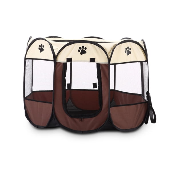 Methold Tienda plegable para mascotas con cremallera para exteriores, casa plegable para animales, tela Oxford 600D, protector de corralito de Suministros de alimentación y agua para mascotas Café S