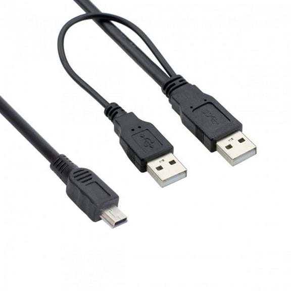 FVH USB2.0 Dual Two A type Male to Mini 5-Pin male Y Cable for Hard Disk Drive Case