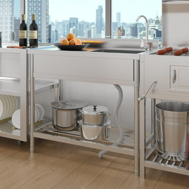 EDTara Single Bowl Stainless Steel Utility Sink with Faucet Set, Sturdy Freestanding Design for Laundry Room, Kitchen, Garage, or Outdoor Use