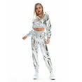thumbnail image 3 of IBTOM CASTLE Women's Rave Outfit Shiny Crop Top Hoodie Casual Long Pants Hooded Workout Sweatshirt Dance Clubwear L Silver, 3 of 8