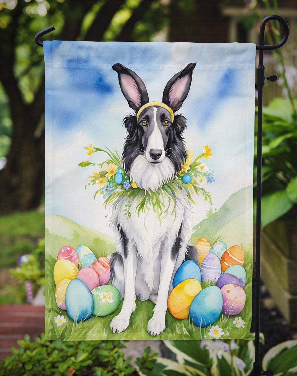 Borzoi Easter Egg Hunt Garden Flag 11.25 in x 15.5 in