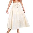 thumbnail image 1 of Gibobby faldas para mujer elegante Color sólido Algodón Cintura elástica Falda plisada de columpio grande Mujer(Beige, L), 1 of 5