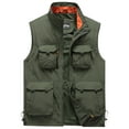 thumbnail image 2 of safuny Golf Jacket Multi Pockets Zipper Outerwear Vests Fall Sleeveless Stand Collar Lightweight Photo Cargo Vest Hiking Fishing Travel Vest for Men Workout Green L, 2 of 5