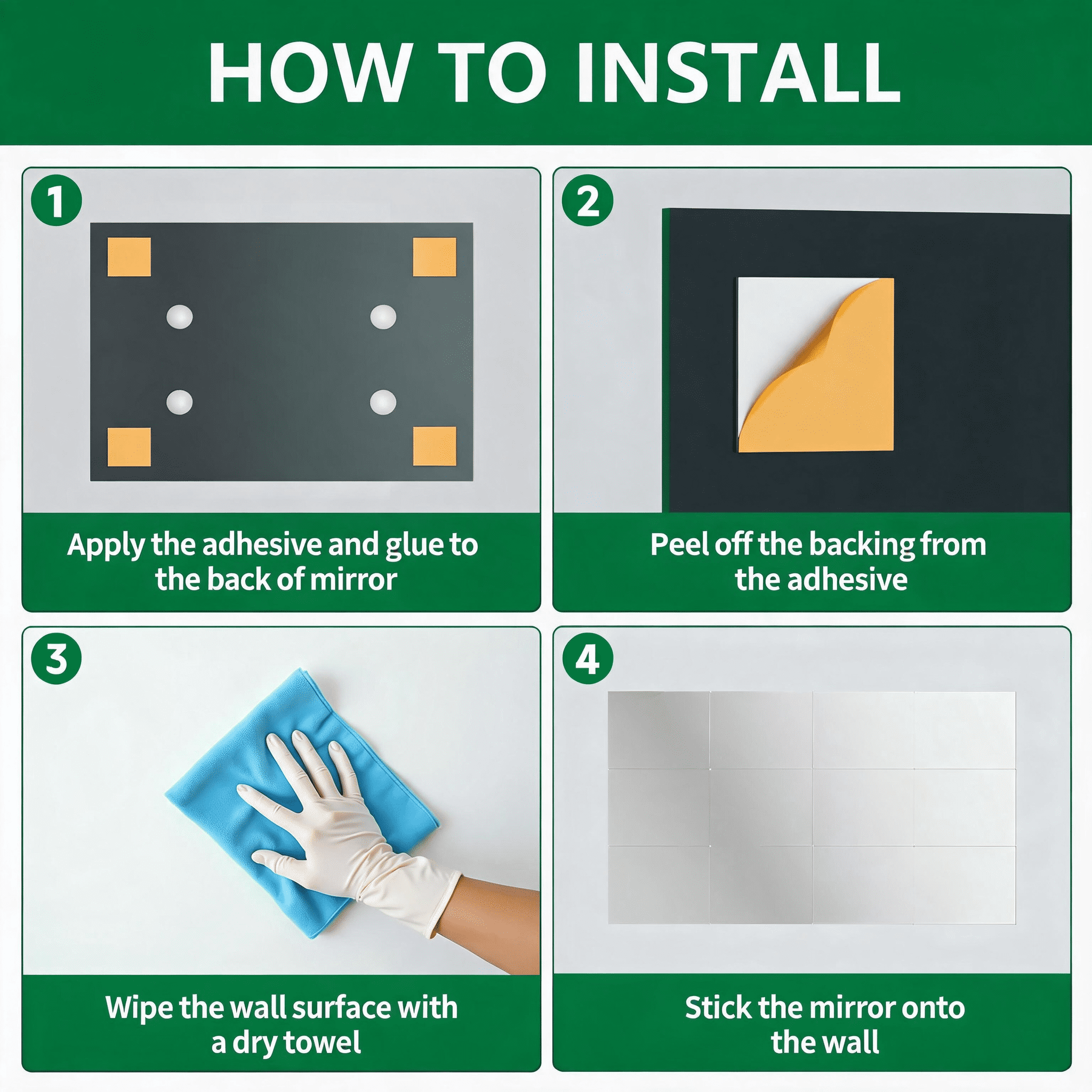 12-Pack 11.4-Inch Adhesive Wall Mirror Tiles, Self-Adhesive Frameless Tempered Glass Mirror Squares for DIY Wall Decor and Vanity Mirror, Transparent