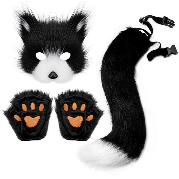 Conjunto de guantes con cola de animal y máscara perfecl Accesorios fotográficos negro