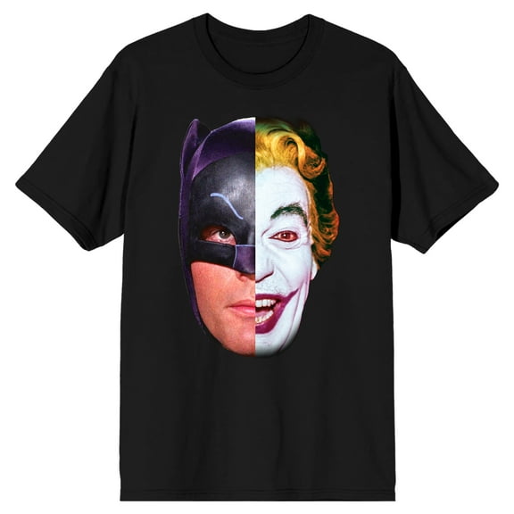 Batman 66 TV Batman Joker Split Face Men's Black T-shirt-X-Large