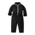 thumbnail image 3 of IDOPIP Toddler Kids Baby Boys Gentleman Outfit Striped Shirt with Bowtie + Long Suspender Pants Overalls Clothes Wedding Baptism Formal Suit, 3 of 11