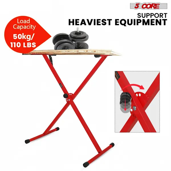 Red Metal Keyboard Stand X Shape Adjustable Foldable Portable with Locking Strap for Electronic Keyboards