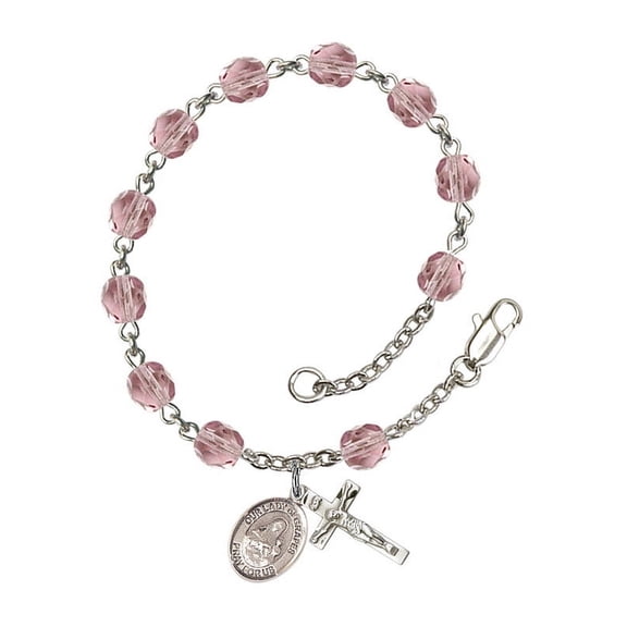 Our Lady of Grapes Silver Plate Rosary Bracelet 6mm June Light Purple Fire Polished Beads Crucifix Size 5/8 x 1/4 medal