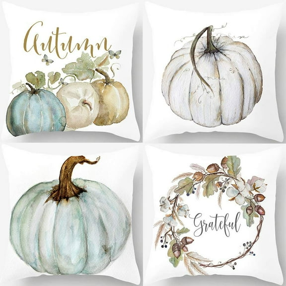 DecorX Autumn Decorations Pumpkin Pillow Covers Set of 4 Fall Decor Grateful Thanksgiving Throw Pillow Covers Cushion Cover 18 X 18