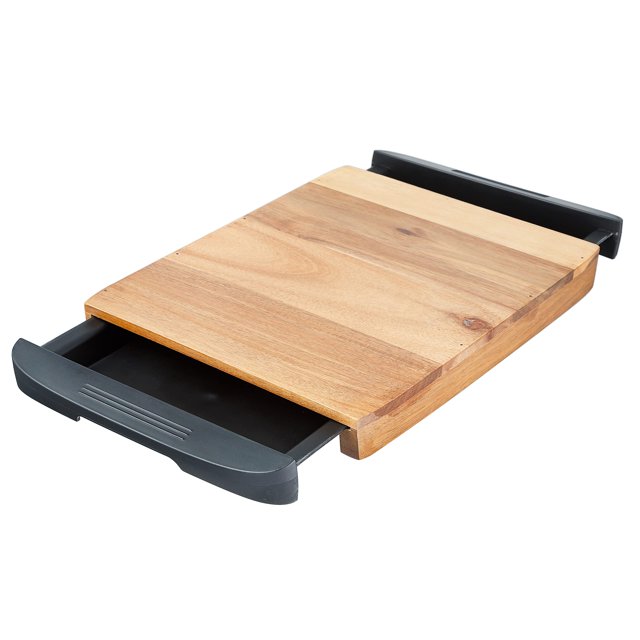 Tabla de cortar de madera de acacia Glad con bandejas deslizables | Atrapa alimentos y desechos | Bloque de carnicero de madera maciza con cajones extraíbles | Suministros de cocina Marrón Negro
