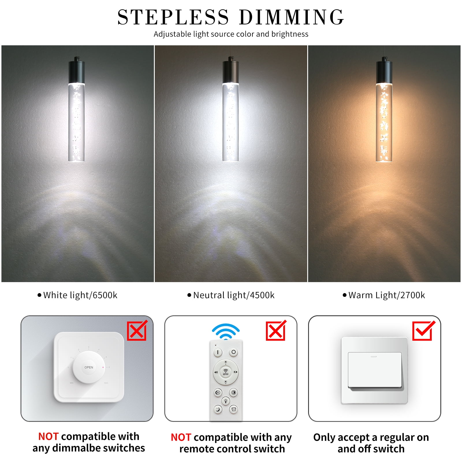 Modern Linear Pendant Light for Kitchen Island, LED Hanging Light Fixture with Bubble Acrylic, 3 Color 3000K/4500K/6500K, Mini Ceiling Chandelier Lighting for Dining Room, Bedroom, Hallway