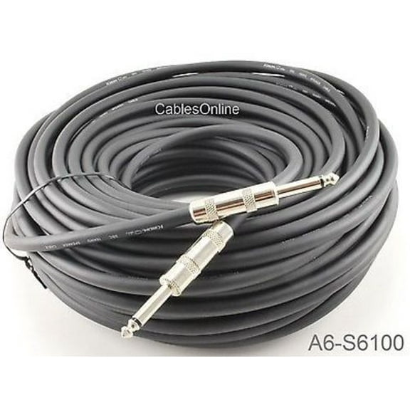 100ft 1/4" Mono TS Male to Male Speaker/Amplifier 16AWG 8.2mm OD Flexible Cable